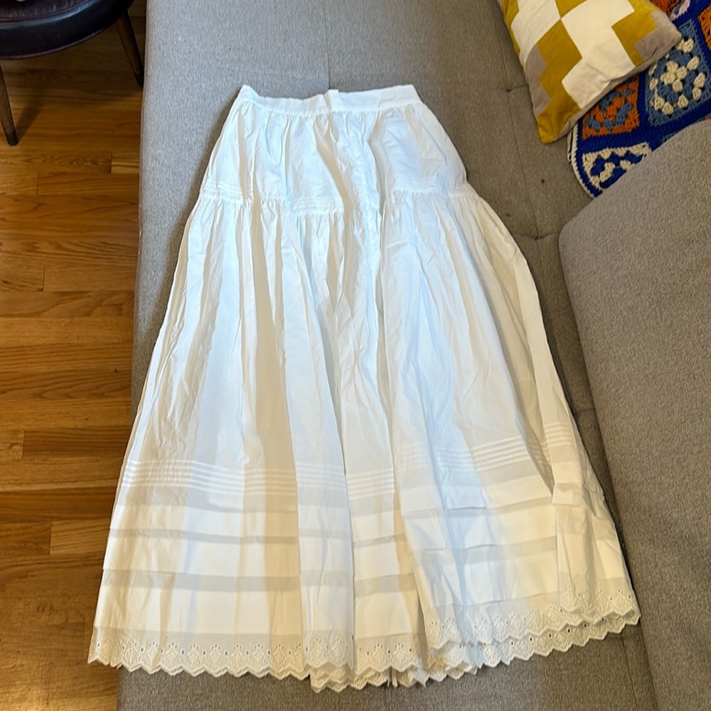 Doen -esque vintage high waist white Victorian high waist prairie skirt s